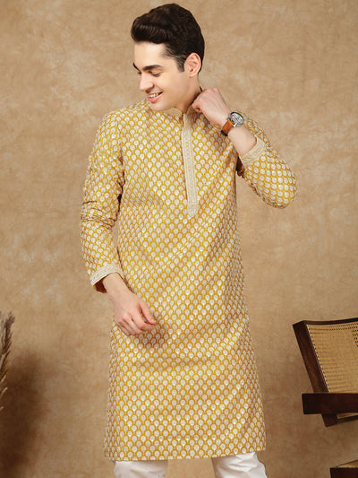 Sanwara Premium Silk Blend Embroidered Yellow Kurta Set for Men