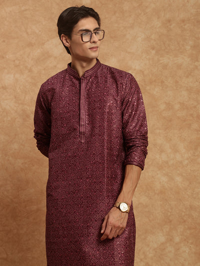 Sanwara Purple Bandhej Print With Sequins Detailing Work Designer Diwali Festive Wear Kurta For Men