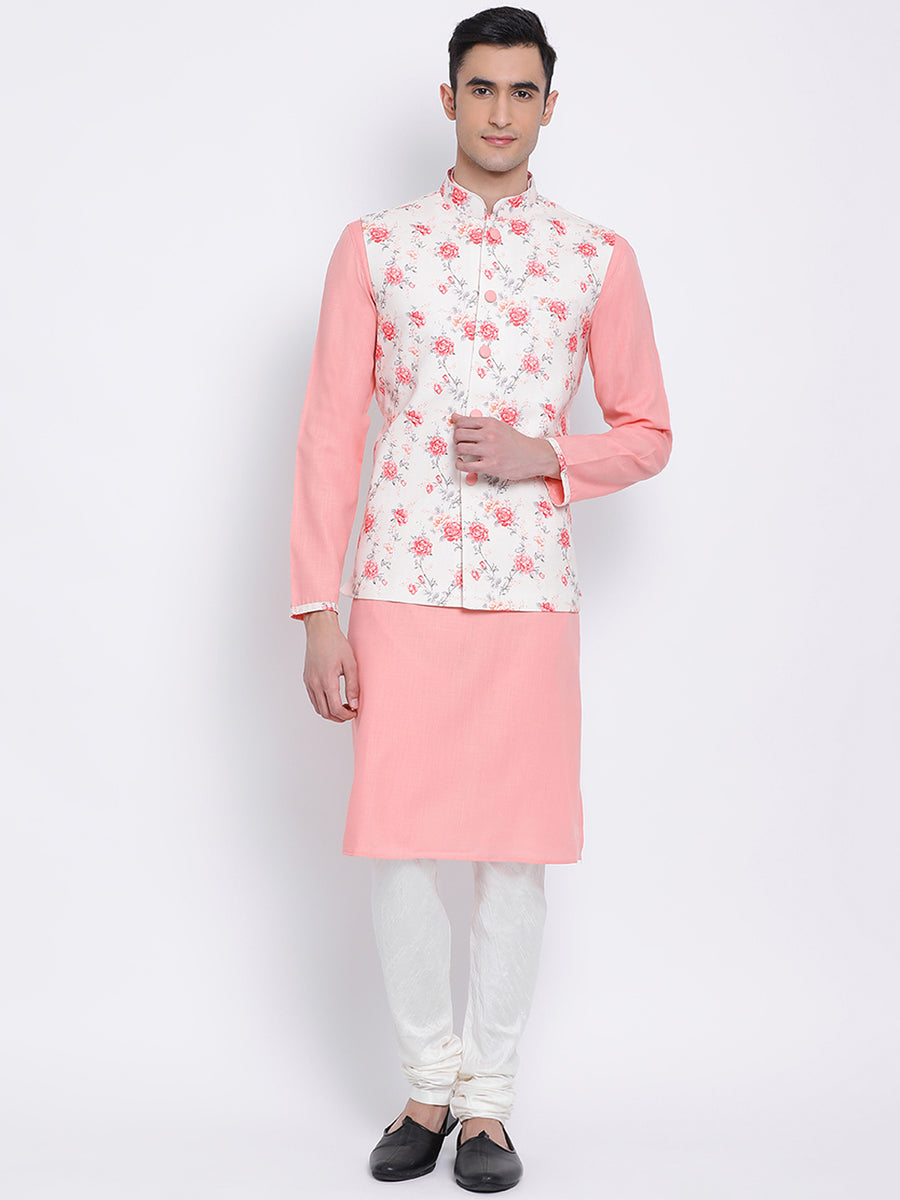 White kurta 2024 with pink jacket