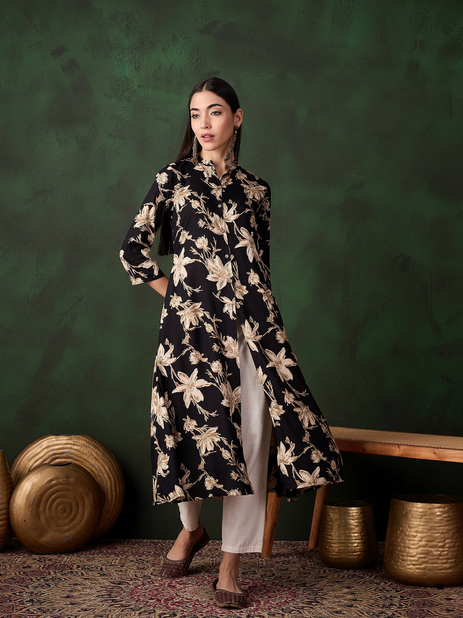 Women Sequins Floral Work Black Stylish Dresses