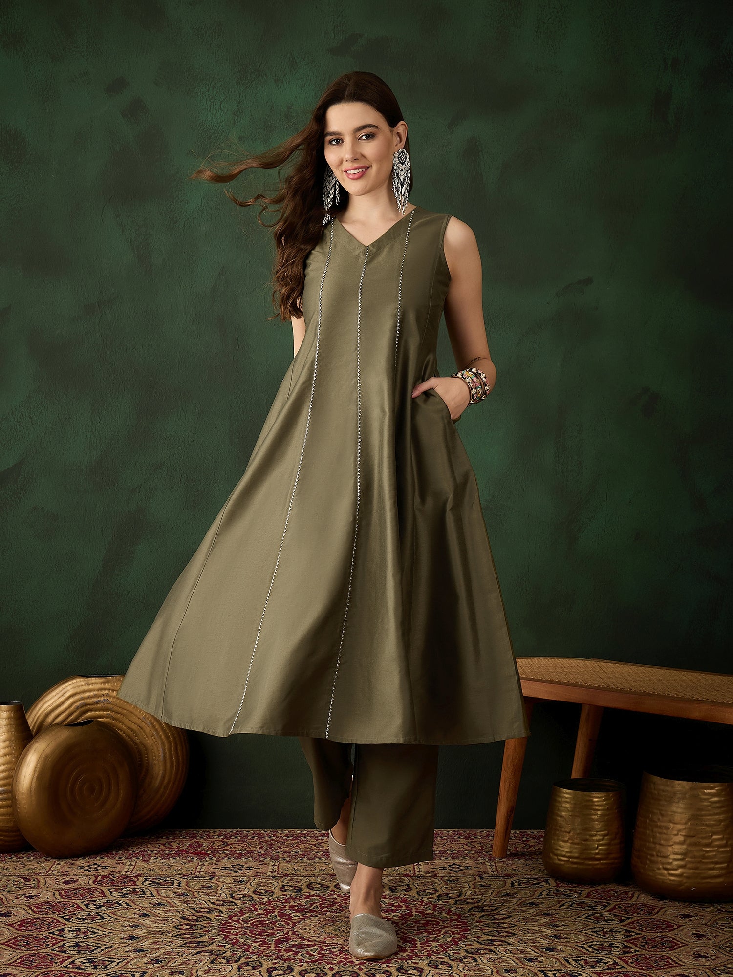 Womens Olive Designer Solid Stylish Kurti Set Sanwara Fashions Womens Olive Designer Solid Stylish Kurti Set Sanwara Fashions