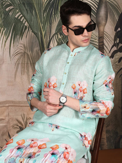 Sanwara’s Cotton Digital Flower Printed Sea Green Kurta Set