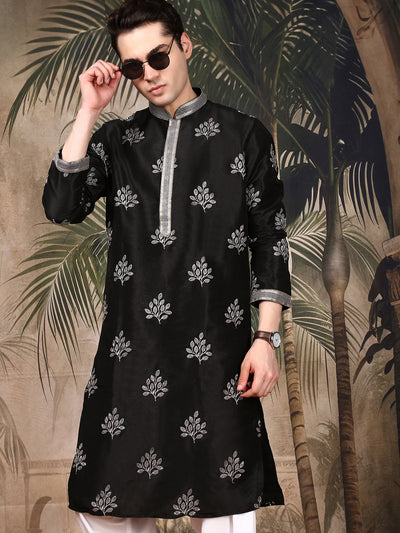 Sanwara Black Silk Kurta for Men with Sequin Detailing
