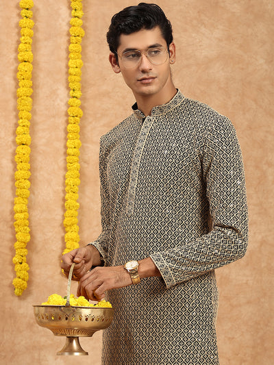 Sanwara Premium Rayon Stylish Chikankari Beige Kurta for Men