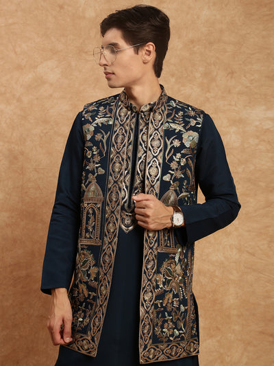 Sanwara Men's Ethnic Kurta with Floral-Style Jacket Set and Pant A Perfect Fusion of Modern Style