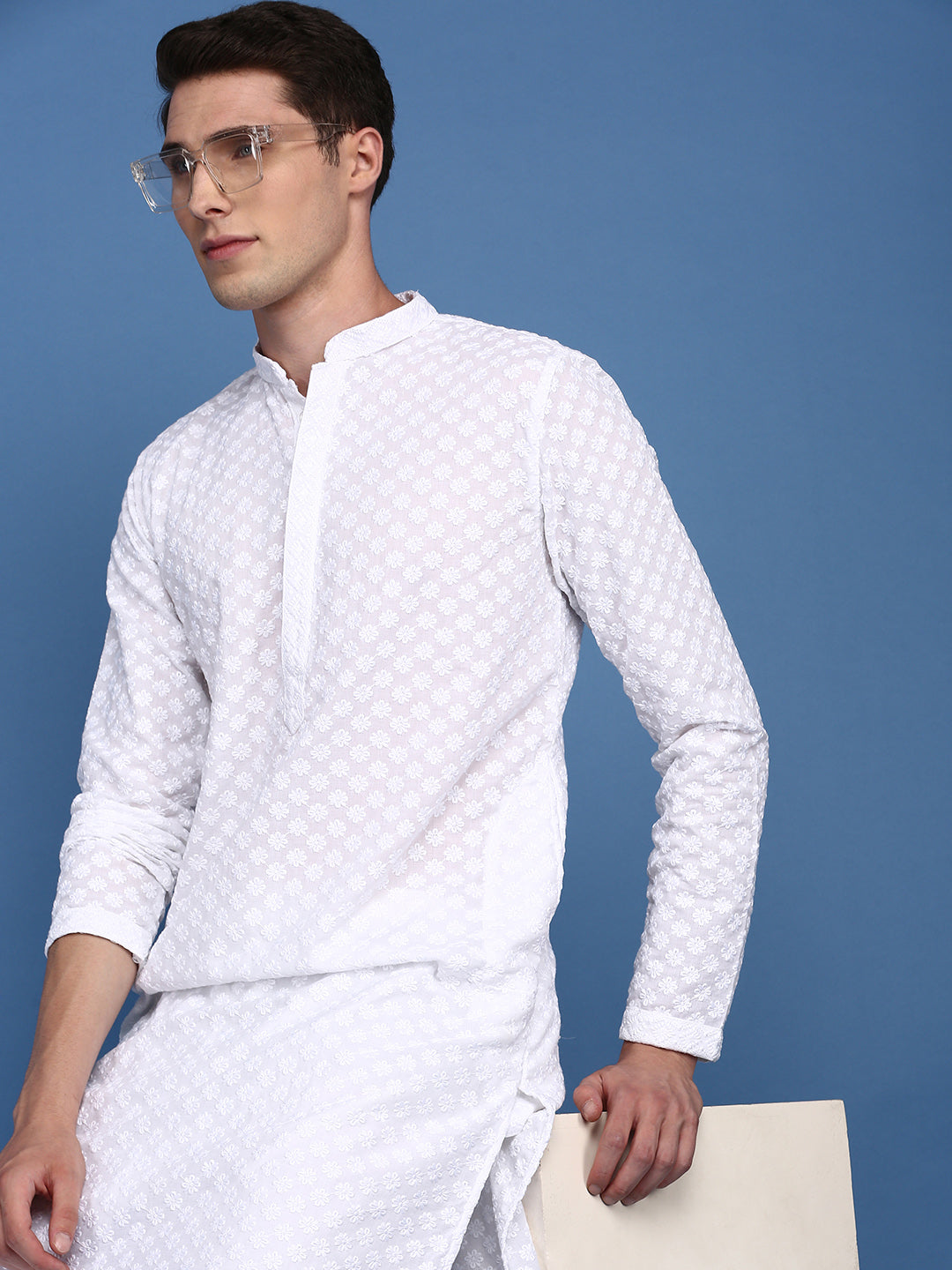 Men's White Chikankari Long Sleeve Cotton Designer Kurta – Sanwara