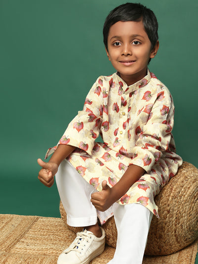 Sanwara Boys Premium Cotton Red Printed Kurta Set