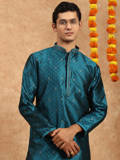Sanwara Men’s Firozi Woven Designer Jaquard Kurta