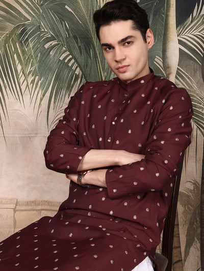 Sanwara Men’s Designer Maroon Kurta with Sequin Embellishment