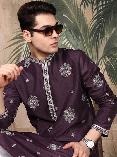 Sanwara Celebrates Festive Heritage With Purple Men’s Kurta Set In Luxurious Silk Blend Featuring Intricate Sequins For Weddings