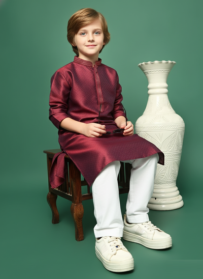 Sanwara Presents Royal Maroon Boys Kurta Set
