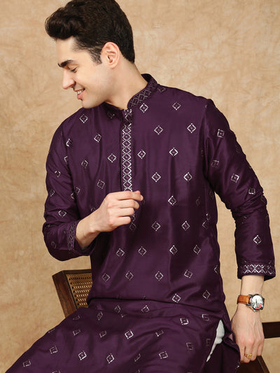 Sanwara Lavish Purple Silk Blend Sequins Work Kurta Set for Men|A Fusion of Contemporary Design, Stylish, Comfortable, and Perfect On Sangeet Celebrations & Cultural Events