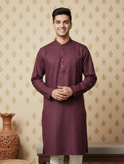 Sanwara Shimmering Men's Purple Woven Type Kurta for A Modern Heritage Craft