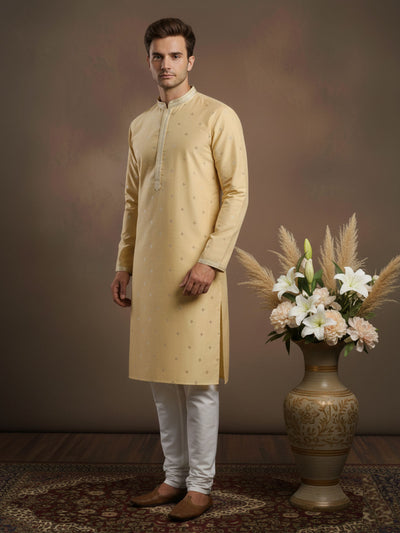 Sanwara Premium Silk Embroidered With Sequins Touch Yellow Kurta for Men