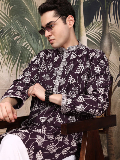 Sanwara Classic Purple Kurta Set for Men with Minimalist Embroideryand Finest Sequins work,Ideal for Diwali, Navratri & Ethnic Wedding Wear