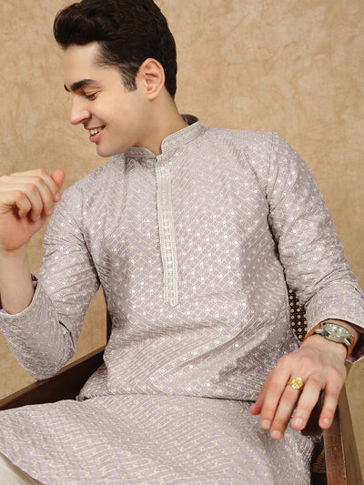 Sanwara Shimmering Mauve Embellished Silk Blend Kurta Set for Men