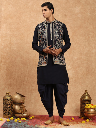 Sanwara Men's DeepBlue Kurta with Floral Jacket Set & Pant A perfect blend of tradition for wedding