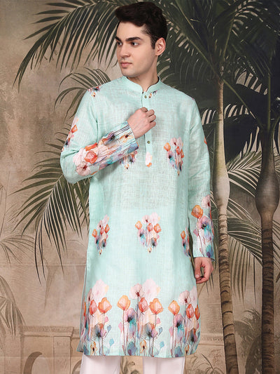Sanwara’s Cotton Digital Floral Printed Sea Green Kurta