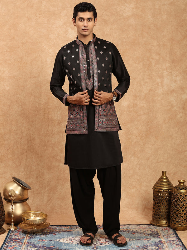 Sanwara Men's Embroidered Kurta with Floral Jacket Set and Pant Blending rich heritage for weddings