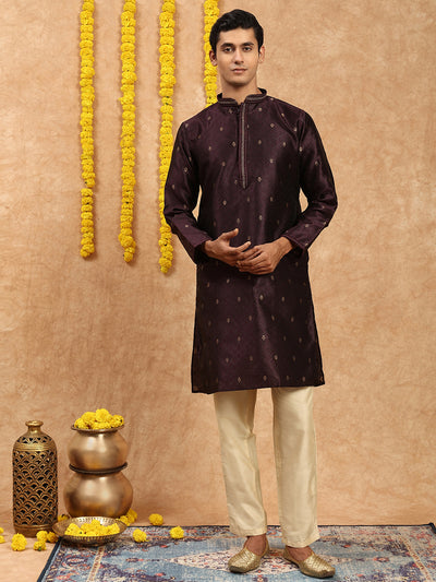 Sanwara Men’s Purple Woven Designer Jaquard Kurta Set