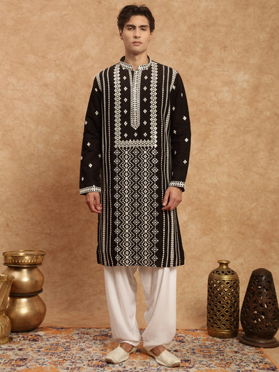 Sanwara Black Elegance Men's Chikankari Work Kurta Set