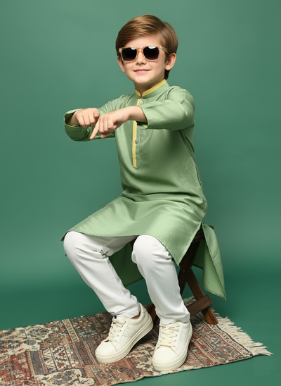 Sanwara Premium Silk Blend Green Kurta for Boys