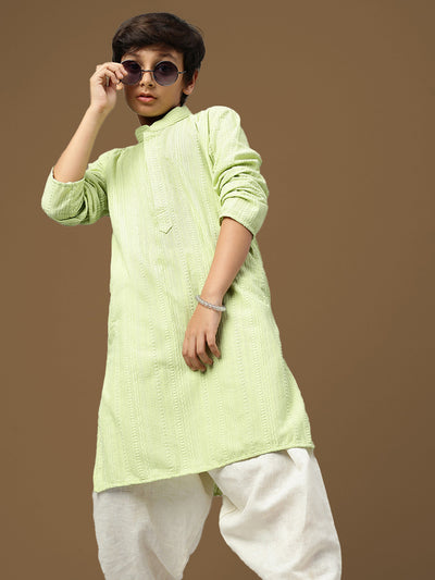 Sanwara Boys Classic Light Green Cotton Chikankari Ethnic Elegance Kurta