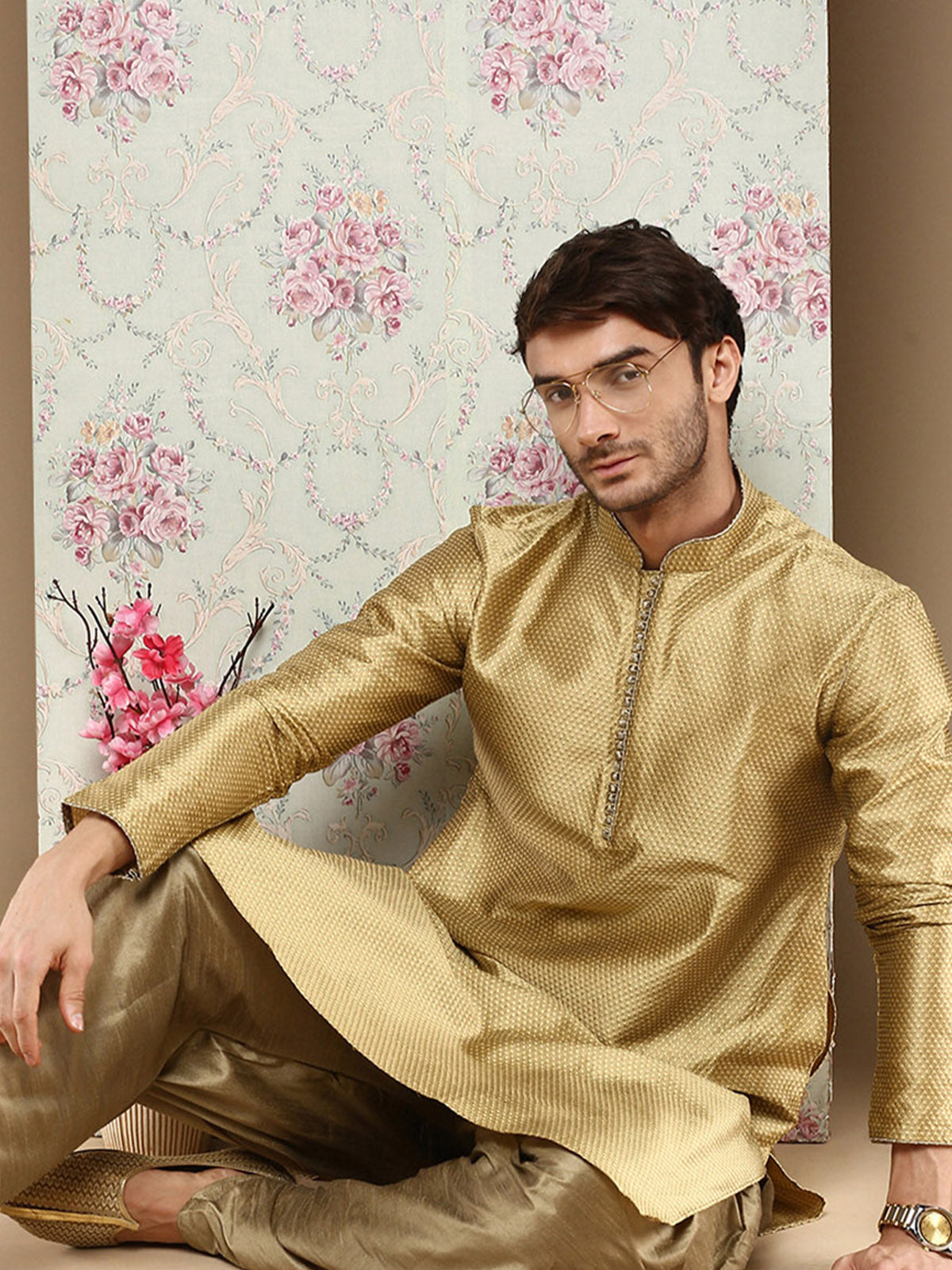 Unleash Your Style With Men's Mehandi Green Jaquard Designer Kurta by –  Sanwara Fashions