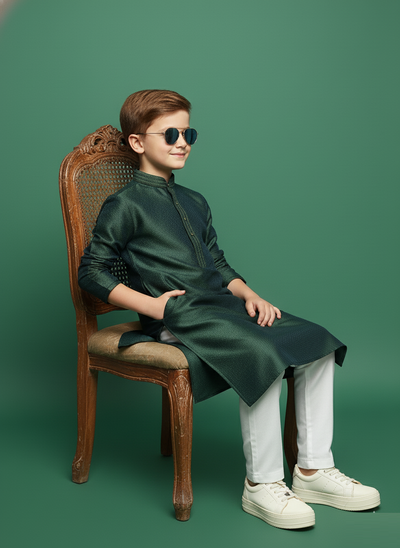 Sanwara Deep Green Kurta Set for Boys