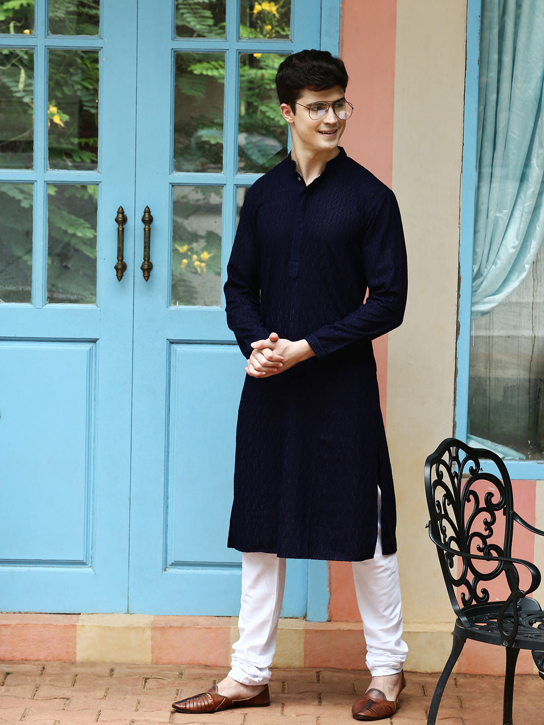 Navy Blue Stylish Kurta Pyjama For Men Men's Solid Deep Blue