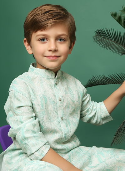 Sanwara Cotton Green Printed Kurta Set for Boys