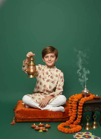 Sanwara Boys Premium Cotton Red Printed Kurta Set