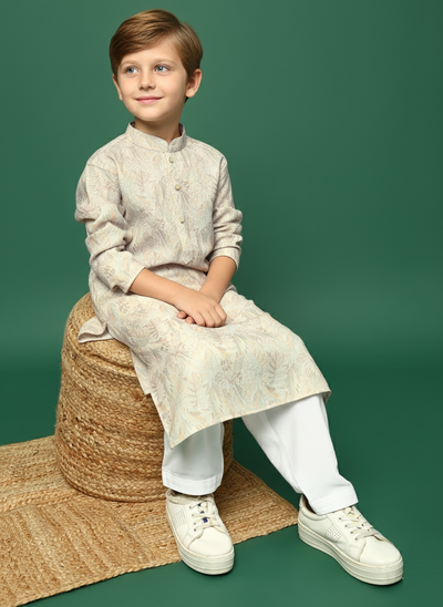 Sanwara Beige Boys Kurta Set Perfect Festive Wear