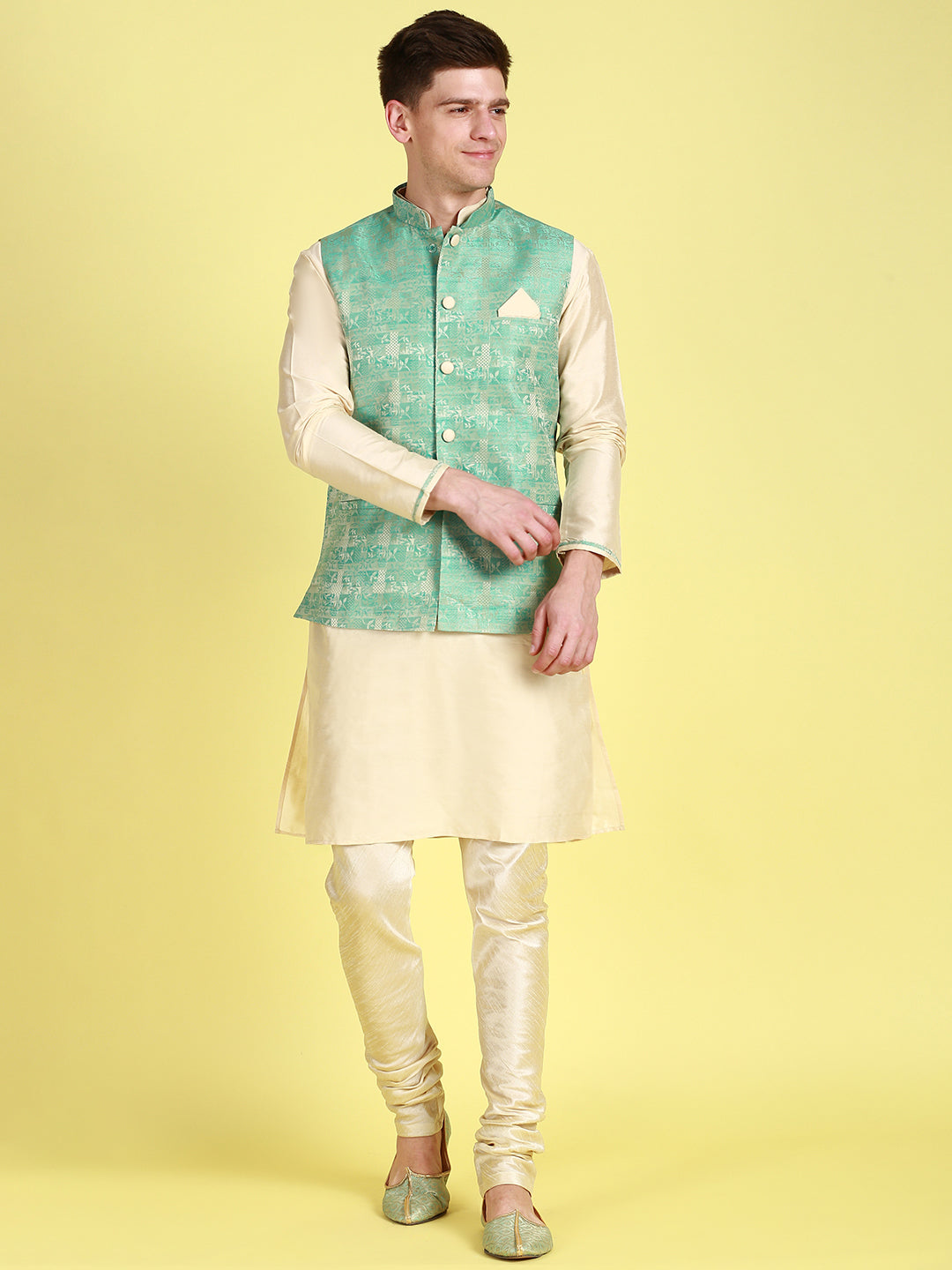 Buy online Green Printed Kurta Pyjama Set With Green Nehru Jacket from  Clothing for Men by Hangup for ₹1799 at 78% off | 2024 Limeroad.com