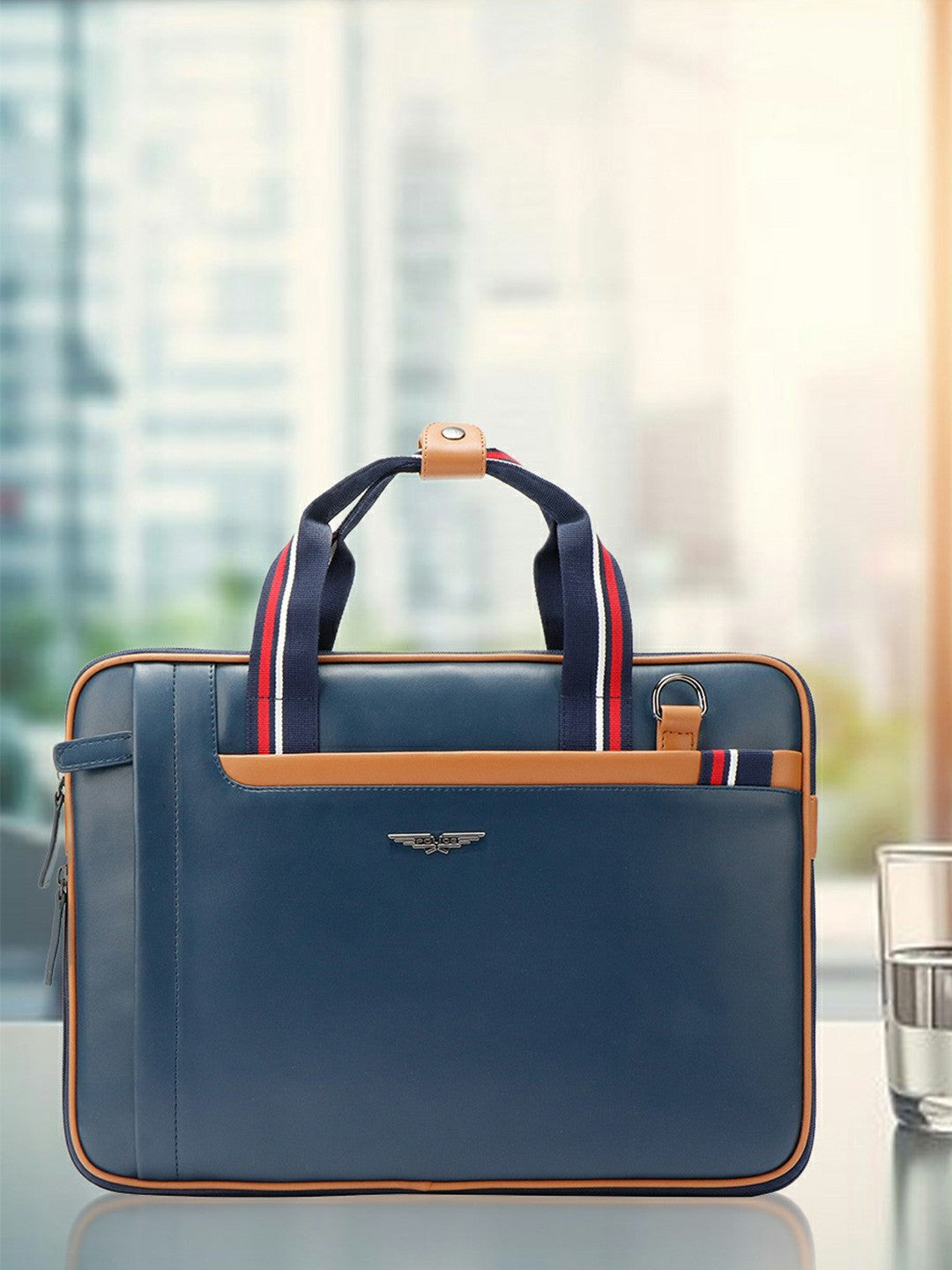 Police Fobi Vegan Leather Navy Tan Slim Briefcase – Sanwara Fashions
