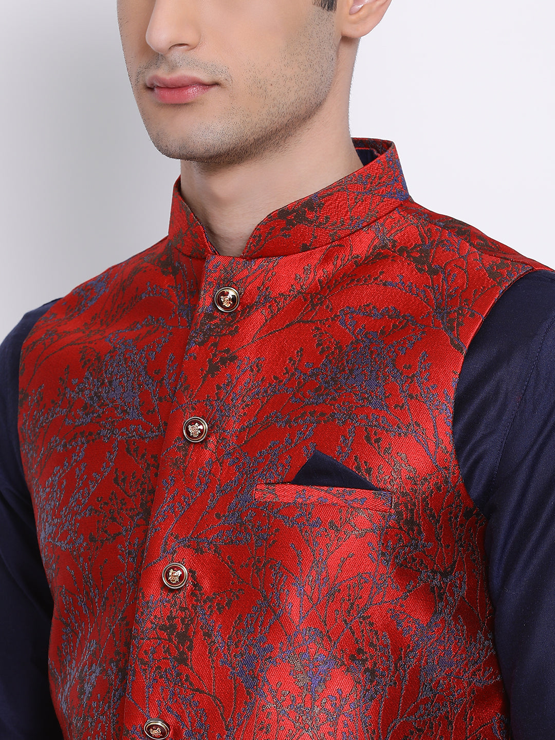 Men's Art Silk Kurta Pajama With Printed Jute Nehru Jacket-ISKM2007480 |  Ishaanya Fashion