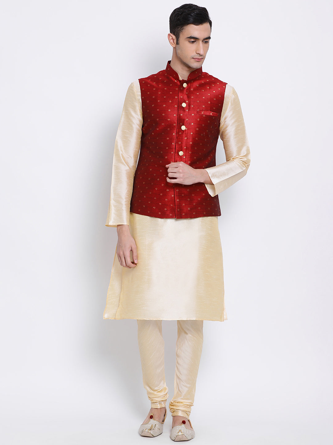 O.M New Stylish Ethnic Blended Nehru/Modi Jacket waistcoat Maroon/Grey  Special Limited Offer - flybuy.in
