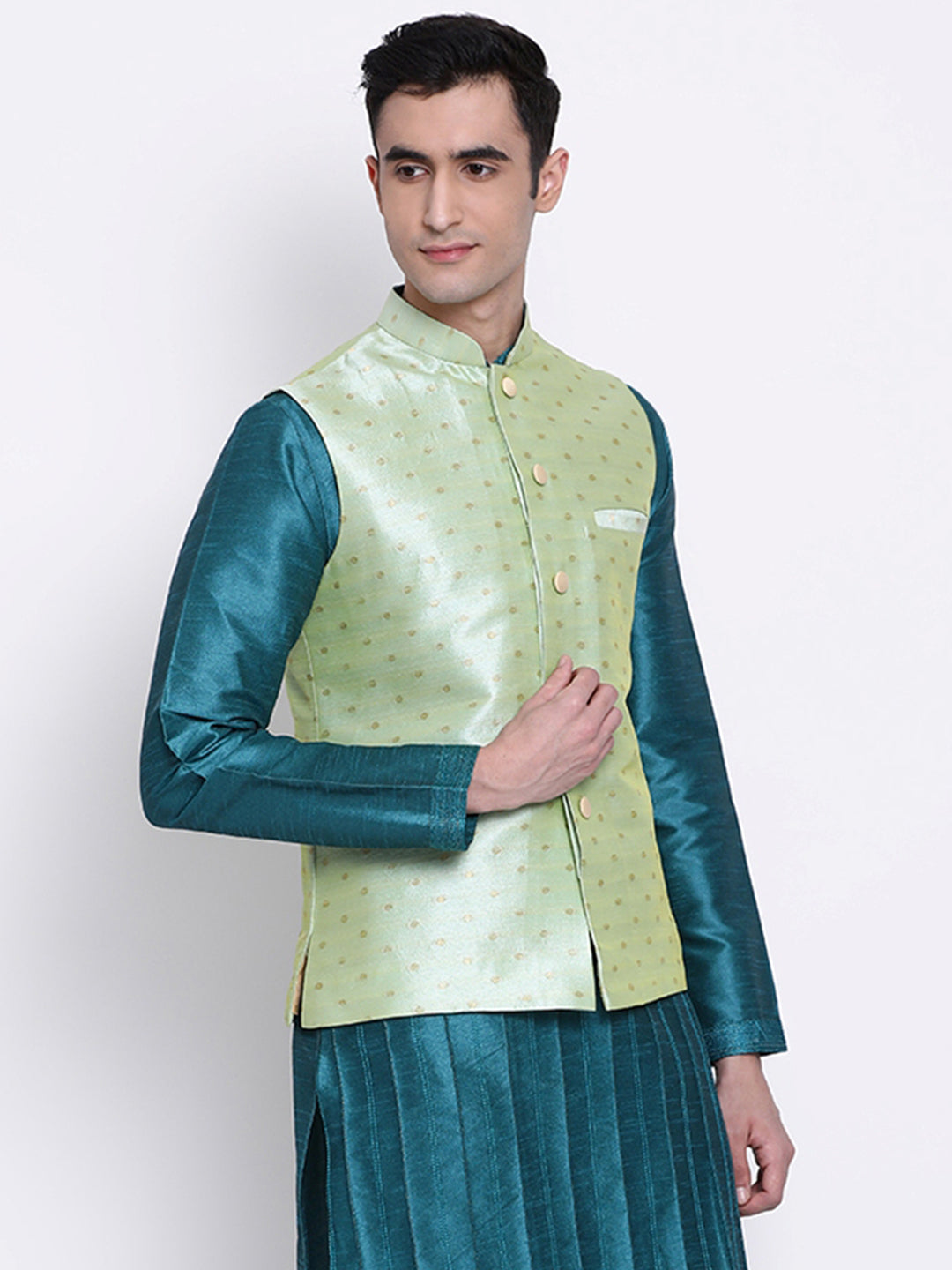 Green Embroidered Nehru Jacket Set | Ethnic Wear for Men – Laromani